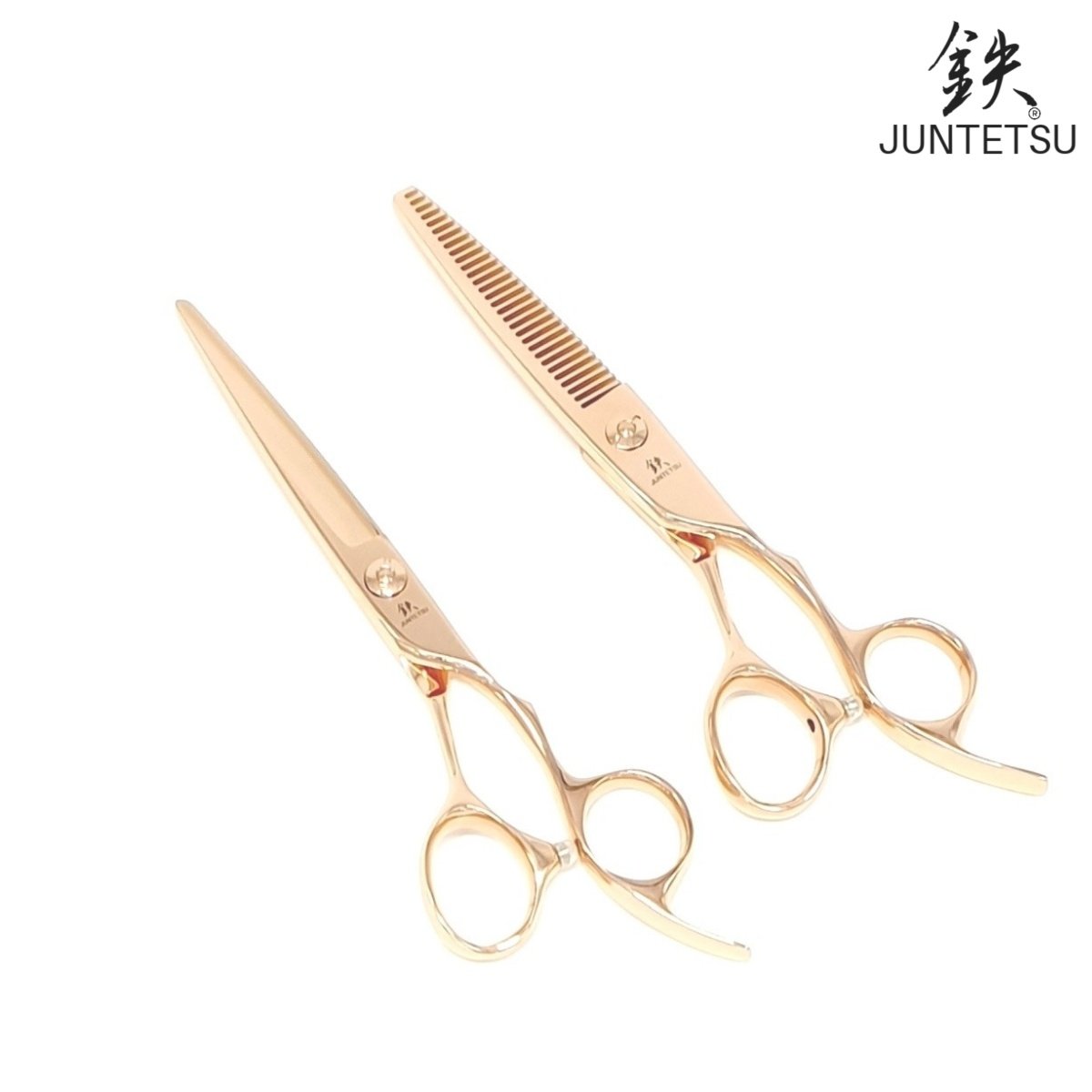 Professional thinning scissors displayed on a styling station